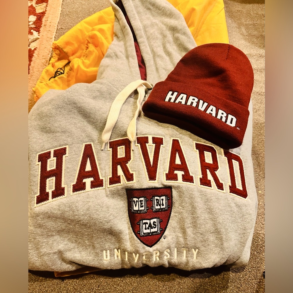 Authentic Harvard, thick cotton pullover sweatshirt with matching beanie